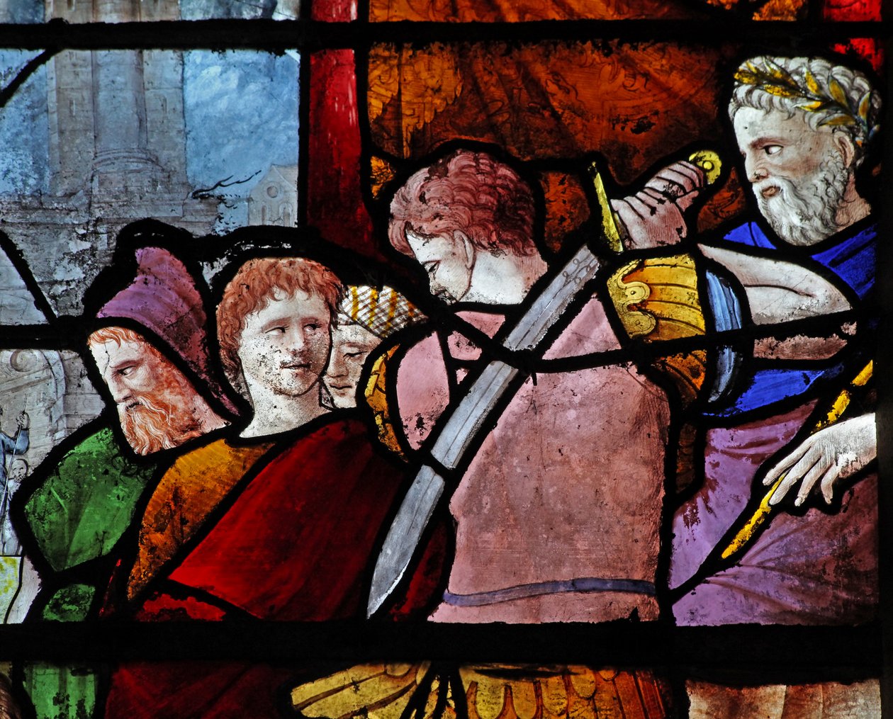 Vindue w9 viser figurer ved St Pauls død af French School