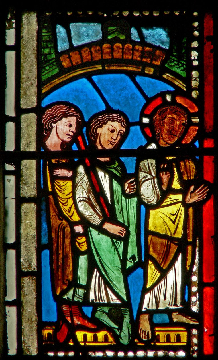 Vindue wXV, der viser en opstandelsesscene: vejen til Emmaus af French School