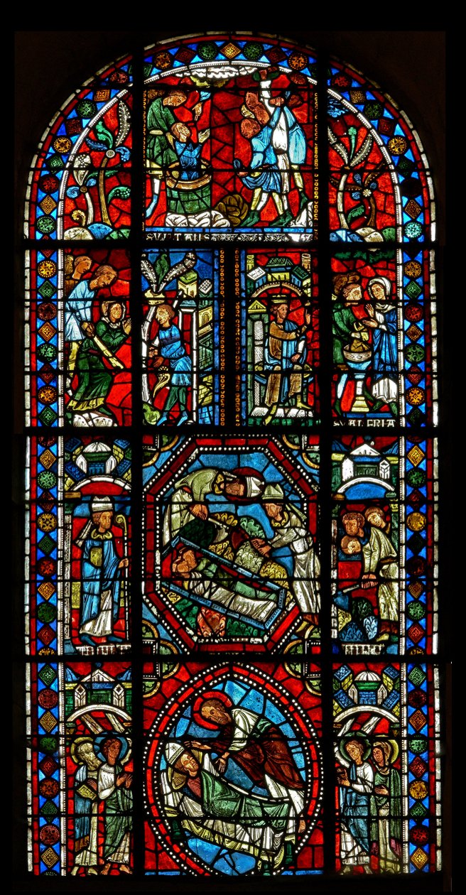 Vindue wXX afbilder sammensat vindue vedrørende relikvier af St. Gervais et Protais og deres forældres martyrium St. Vital og Valery af French School