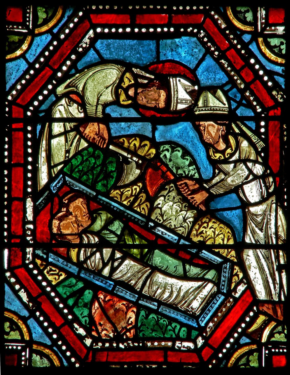 Vinduet wXX, der viser Skt. Ambrosius, finder resterne af St. Gervais og St. Protais af French School