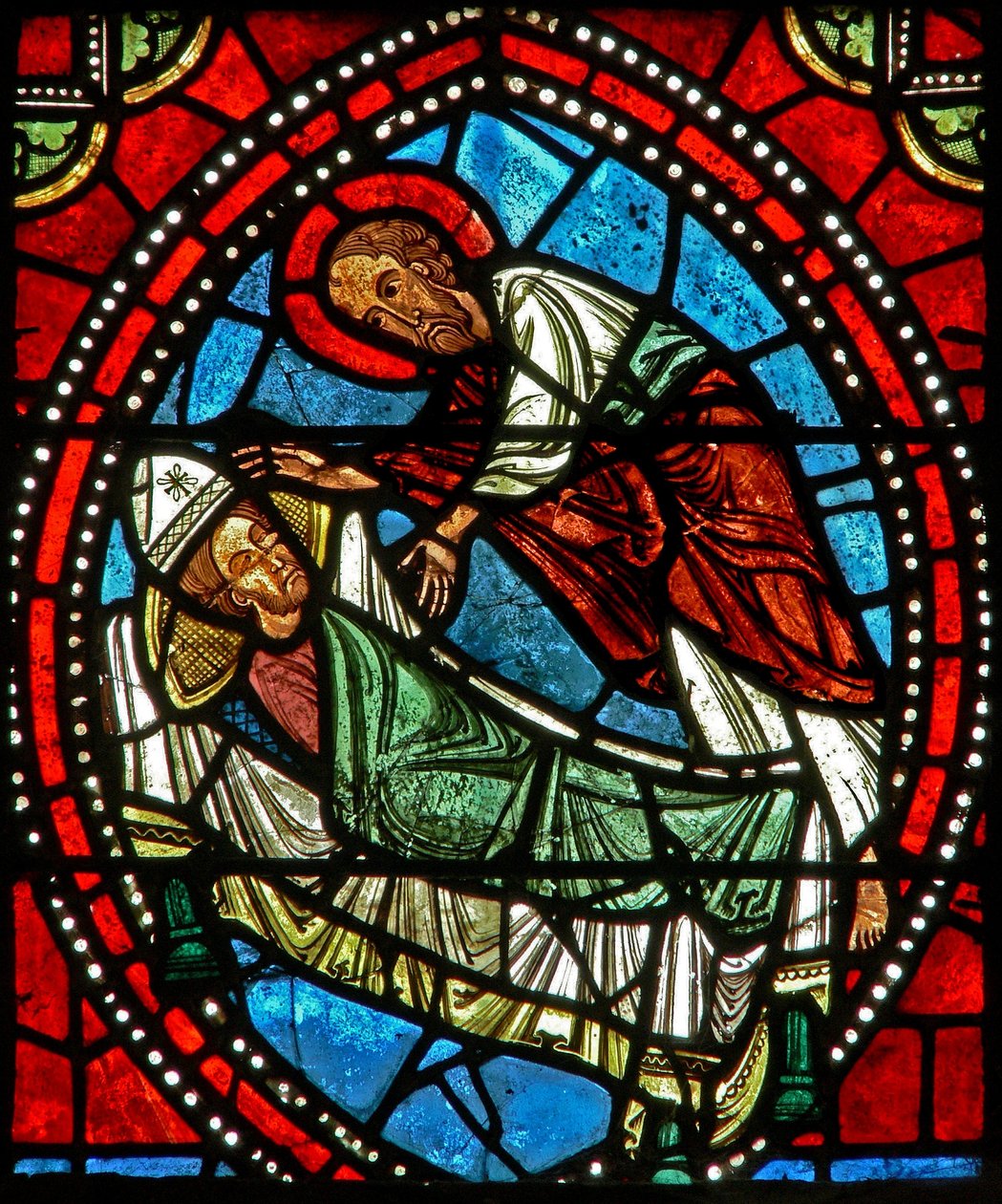 Vindue wXX, der viser Sankt Paul, der i en drøm afslører for Sankt Ambrosius resterne af Sankt Gervais og Sankt Protais af French School