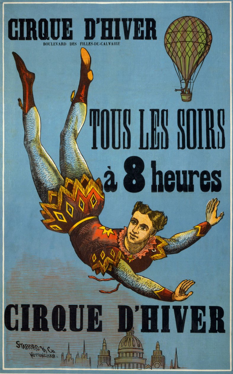 Vintercirkus hver aften kl. 8: Reklameplakat lavet af Stafford Co og Nottingham til et Cirque-show i Cirque d