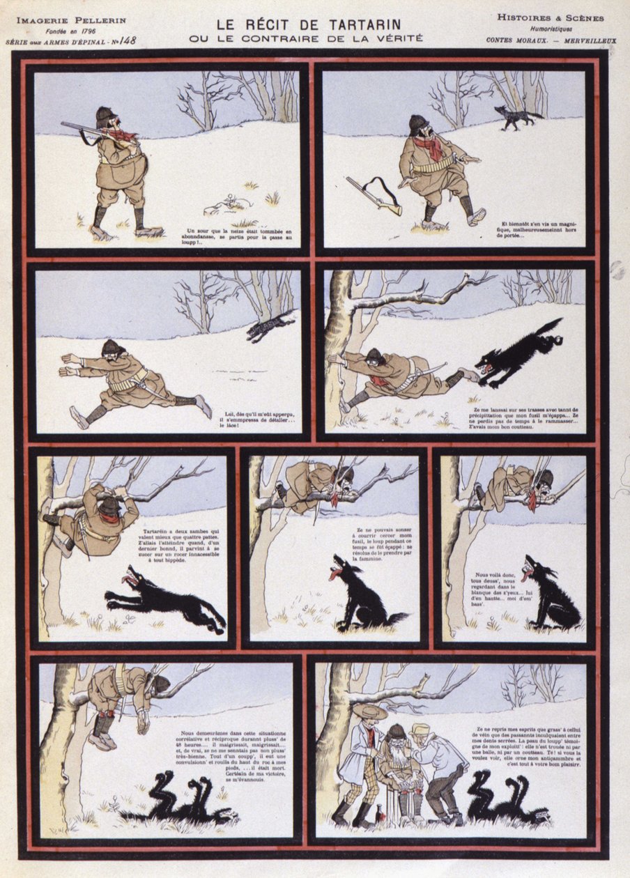Wolf Hunt, "" Tartarins fortælling eller det modsatte af sandhed"" - billede af Epinal, Paris, 20. århundrede af French School