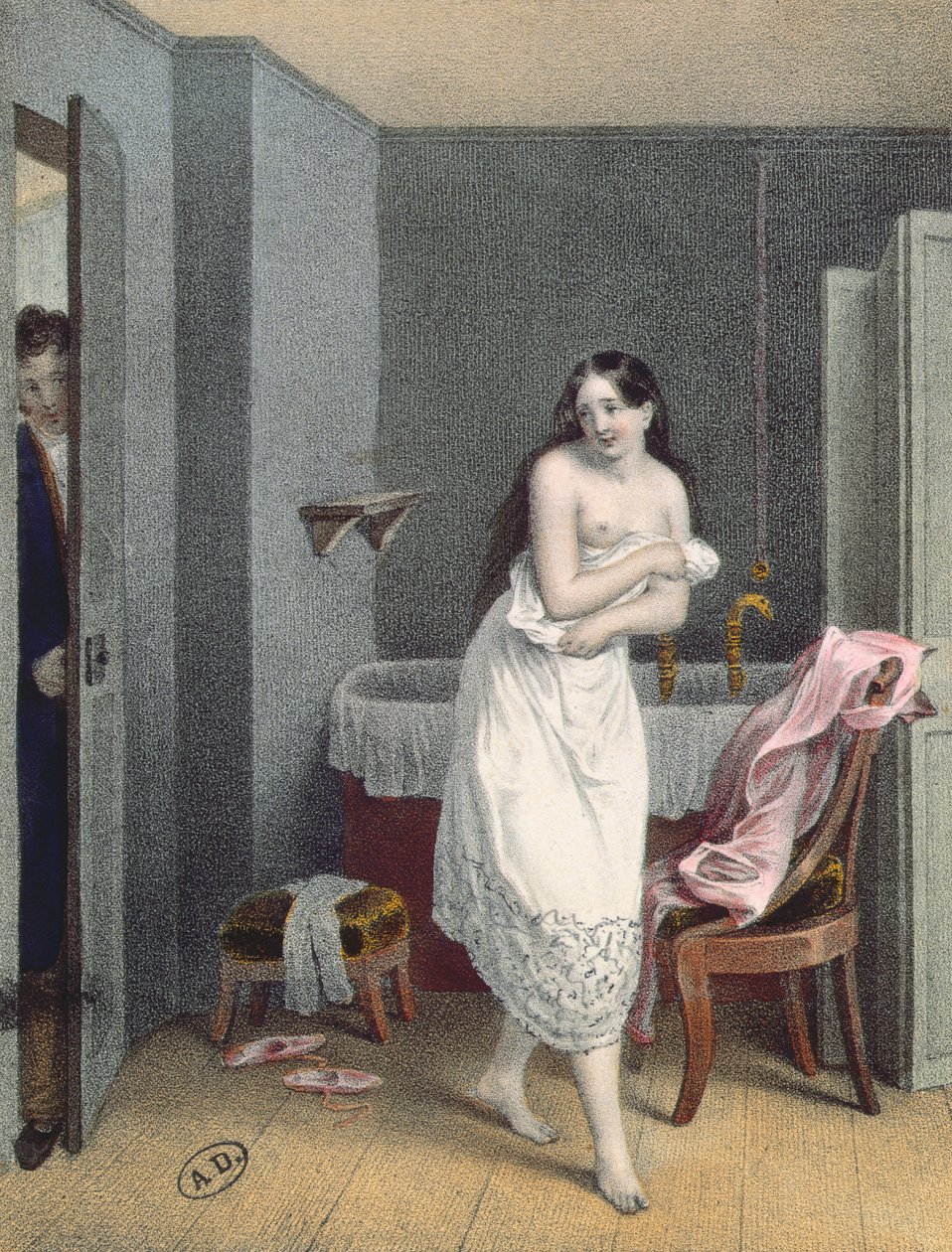 Kvinde kommer ud af sit bad, ca. 1825 af French School