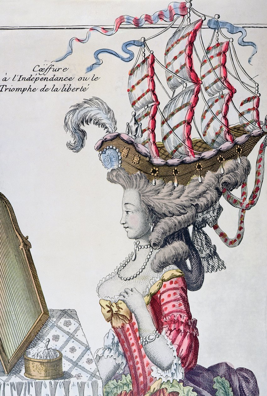 Kvinde i en dagskjole med frisure a la Belle Poule, periode med amerikansk uafhængighed, 1779-80 af French School