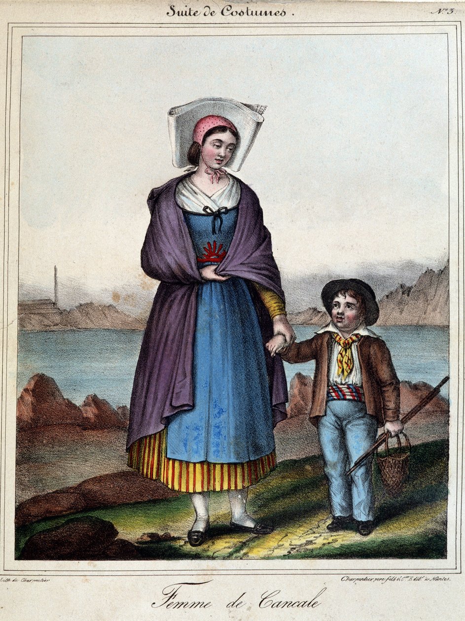 Kvinde fra Cancale og hendes barn, ca. 1845 af French School
