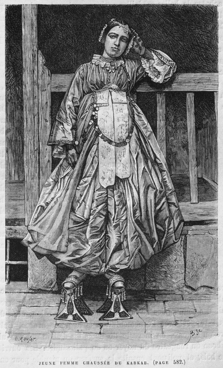 Kvinde iført kabbab, fra Syrien i dag. Rejser i Fønikien, Libanon og Judæa. 1875-1880 af Louis Charles Emile Lortet, 1884 (bw gravering) af French School