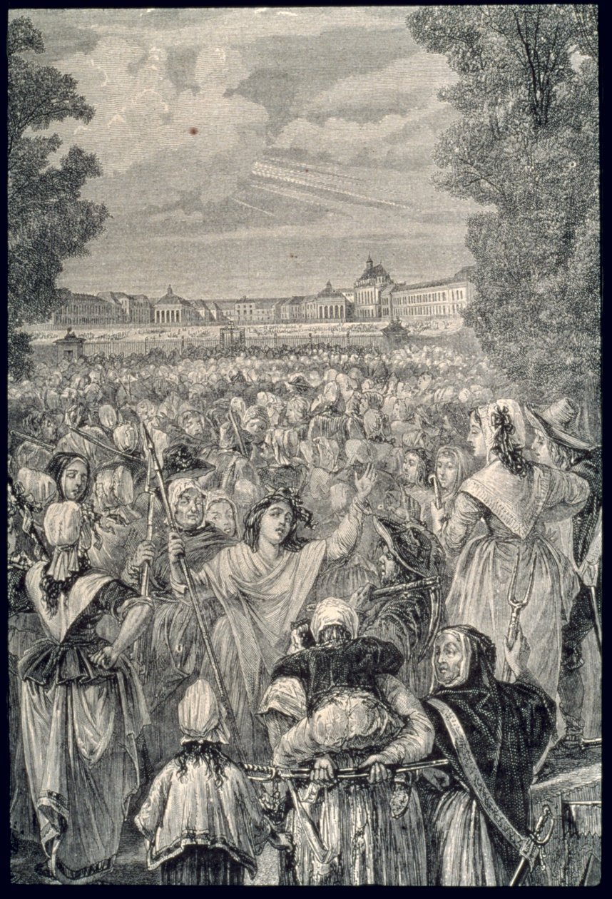 Kvinder marcherer i Versailles, 56. oktober 1789 af French School