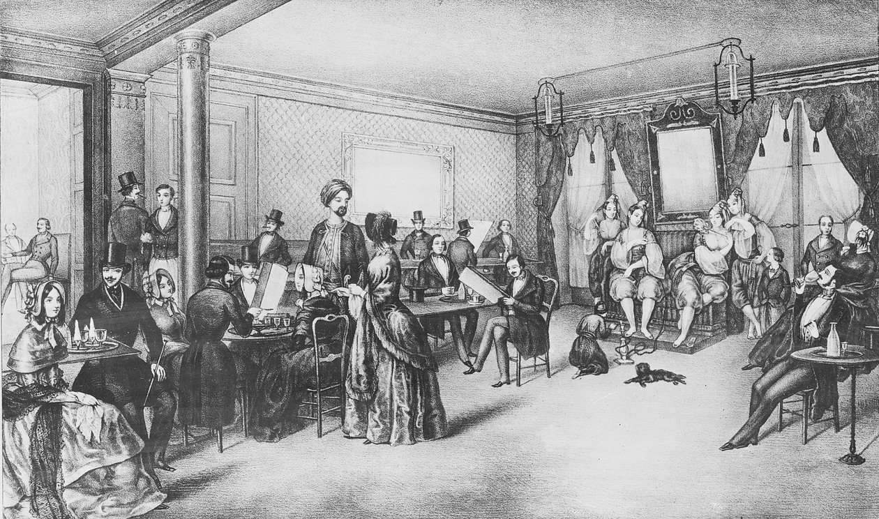 Kvinder fra Algier på en café i Paris, ca. 1860 (gravering) af French School