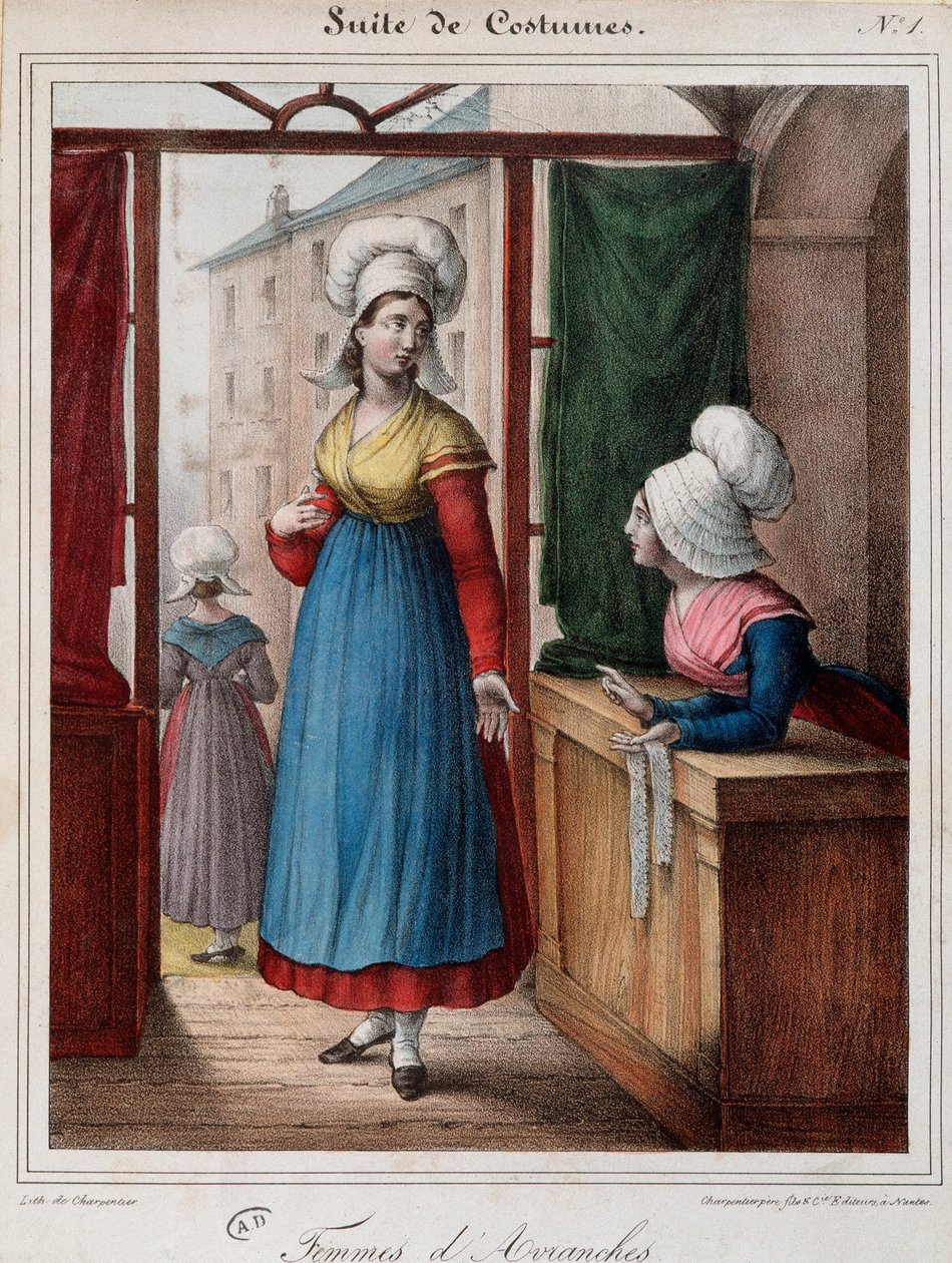 Kvinder fra Avranches (Manche) - litografi af French School