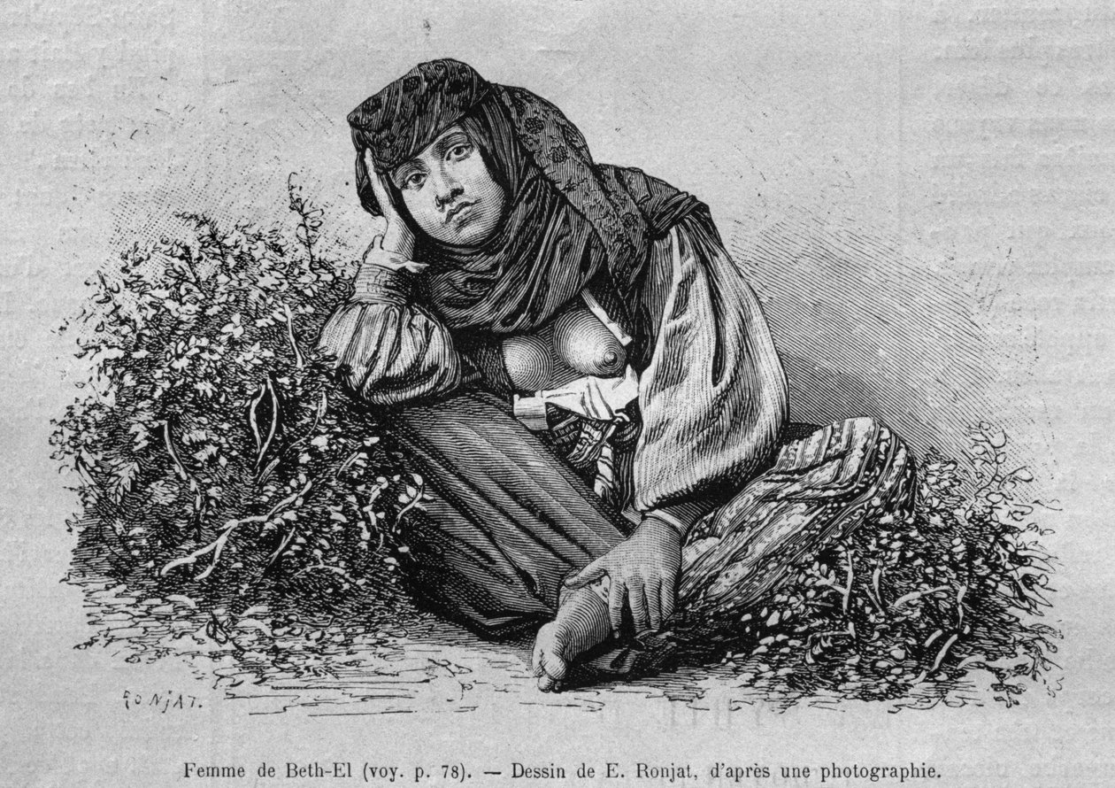 Kvinder fra Beth-El, fra Syrien i dag. Rejser i Fønikien, Libanon og Judæa. 1875-1880 af Louis Charles Emile Lortet, 1884 (bw gravering) af French School
