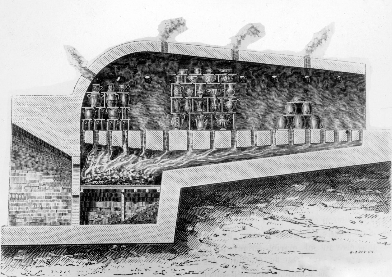 Brændeovn til bagning af keramik, 1882 af French School