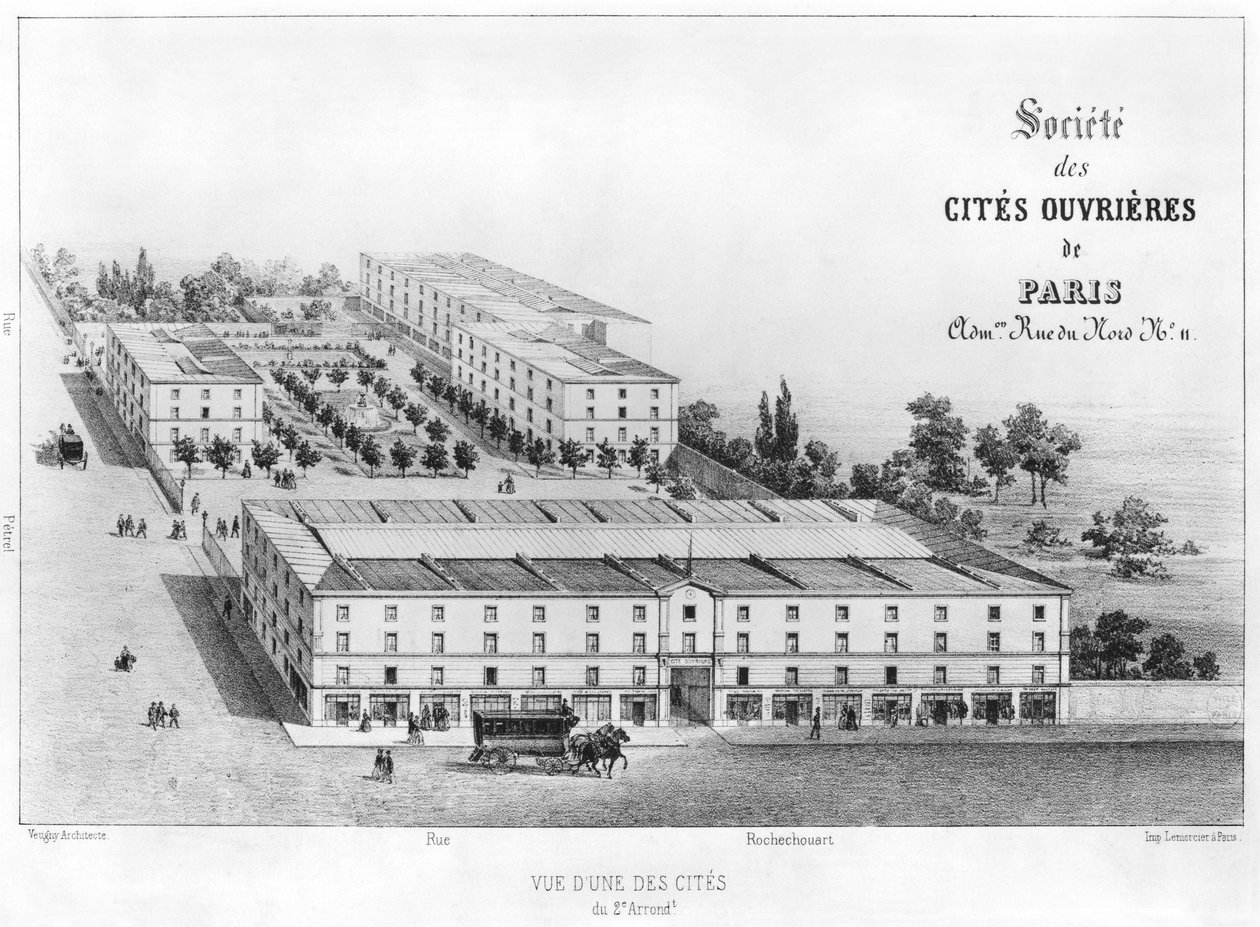 Arbejderboligområde, 58 rue Rochechouart, Paris, ca. 1870 af French School