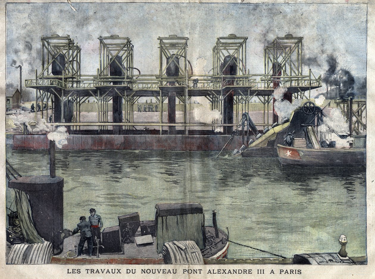 Arbejder i Paris af Pont Alexandre III. Indgravering af april 1898 i “La petite Gironde”””. af French School