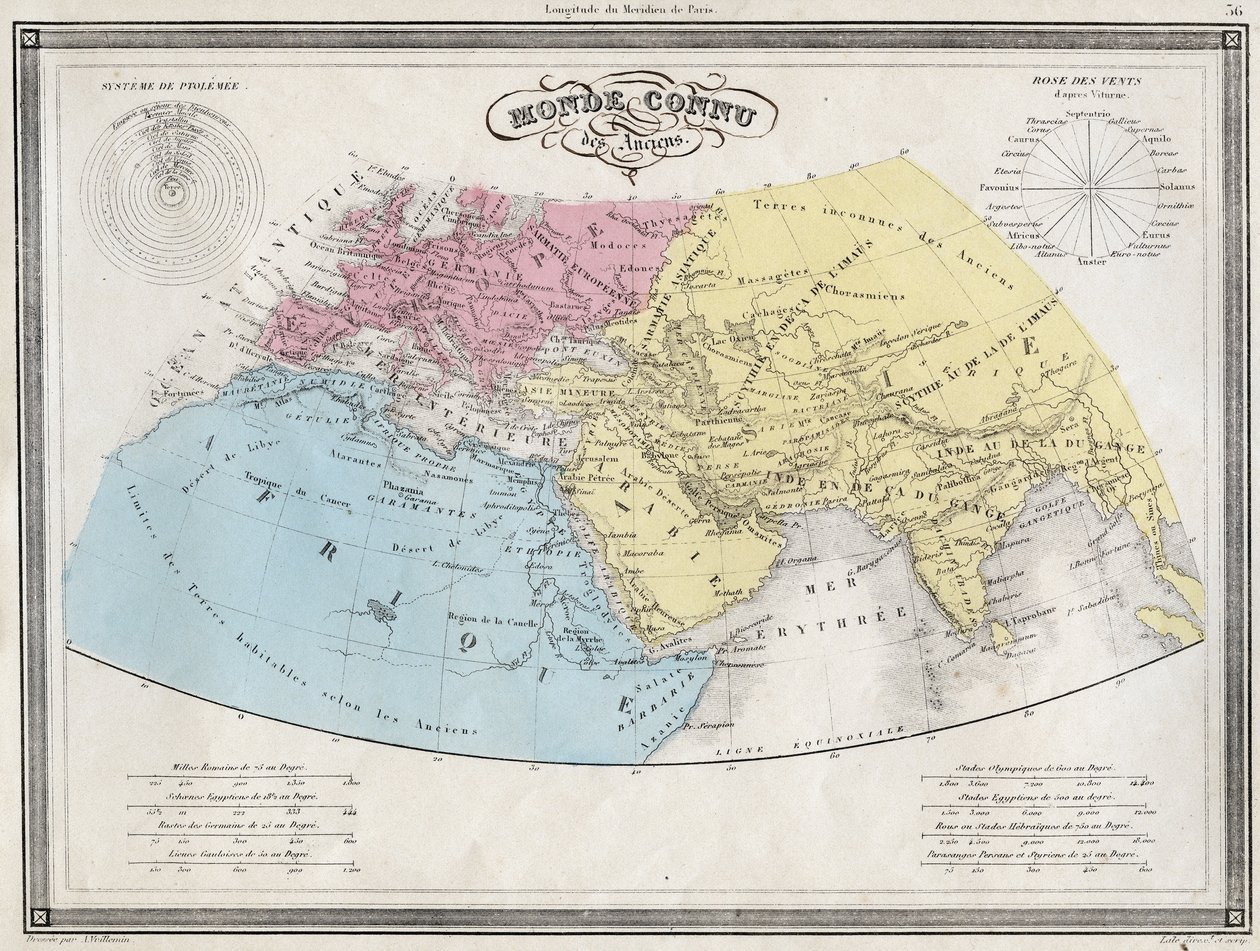 Verdenskendt af de gamle - Plade udtrukket fra "Universal Atlas of Ancient and Modern Geography for the Use of Residential Schools" af Vuillemin - ca. 1845 af French School