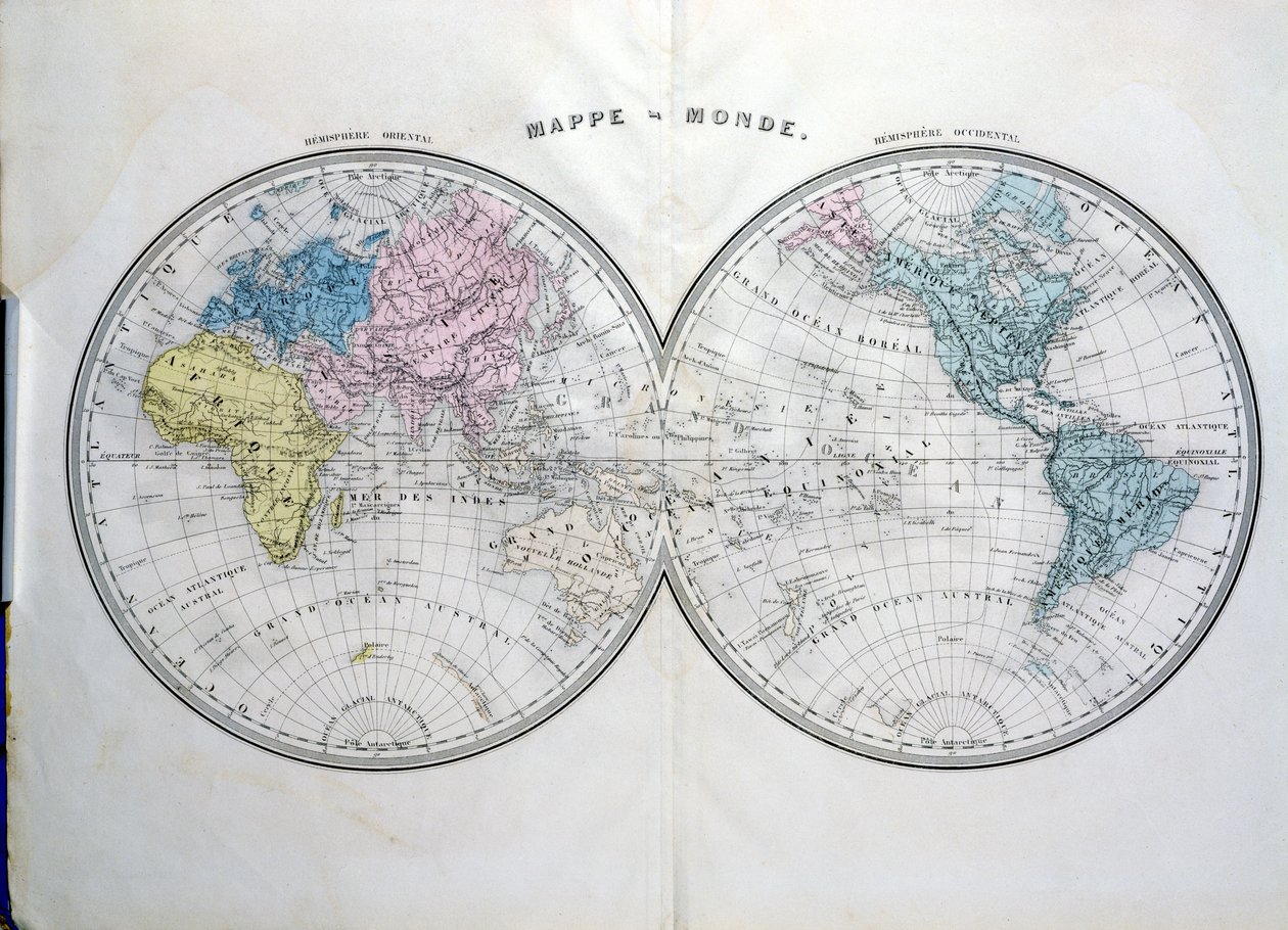 Verdenskort, illustration fra Atlas Geographic Moderne af Prosper-Auguste Poulain de Bossay, ca. 1850 af French School