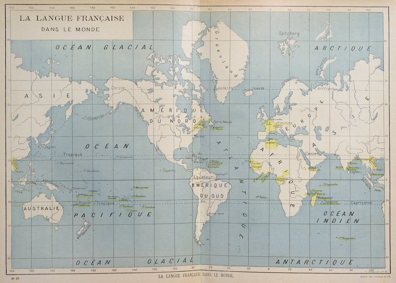 Verdenskort over fransktalende lande, begyndelsen af det 20. århundrede af French School