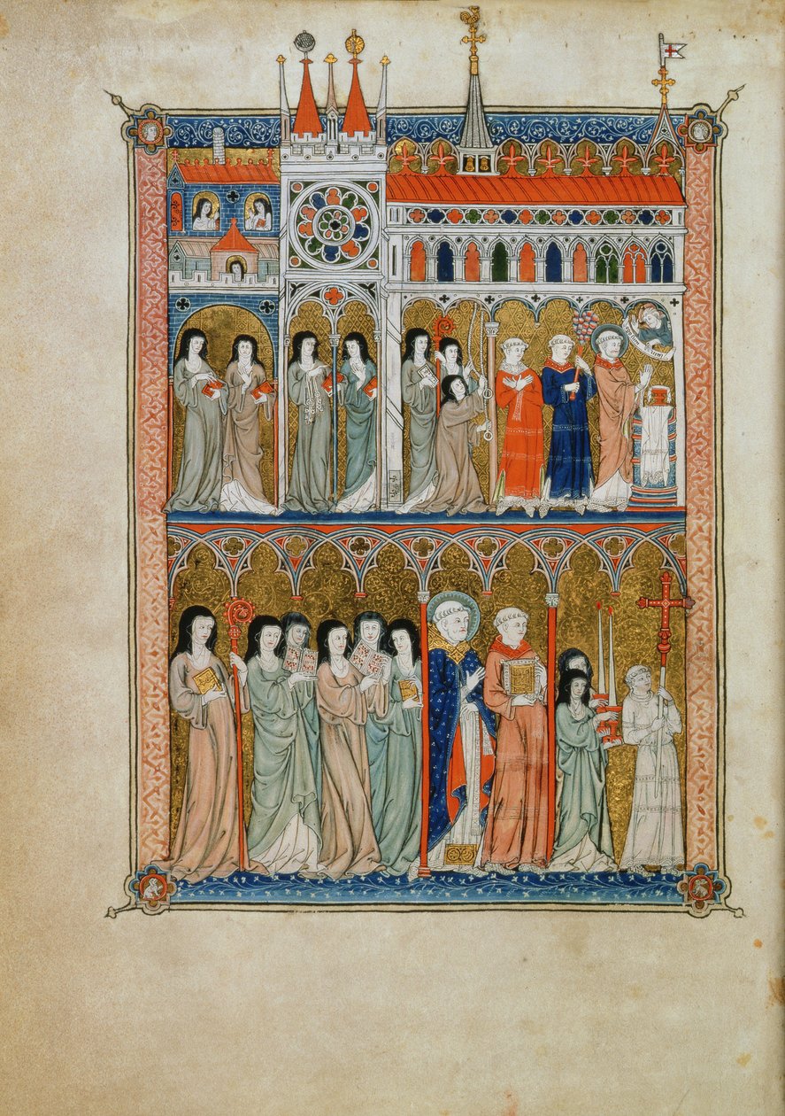 Yates Thompson 11 f.6v Messe overværet af embedsmænd med en procession nedenfor, ca. 1300 (vellum) af French School