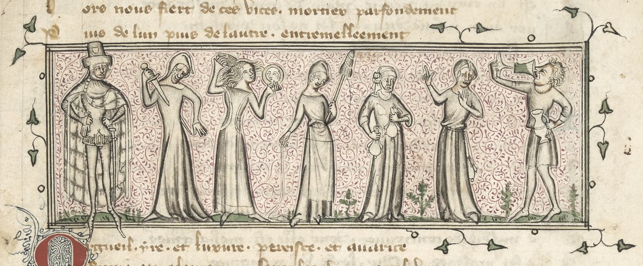 Yates Thompson 21, f. 165, Seven Deadly Sins, ca. 1380 (vellum) af French School