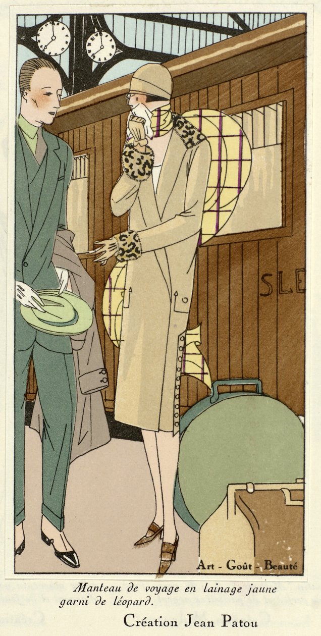 Gul uldfrakke med leopardbesætning, fra Art-Gout-Beaute, ca. 1920