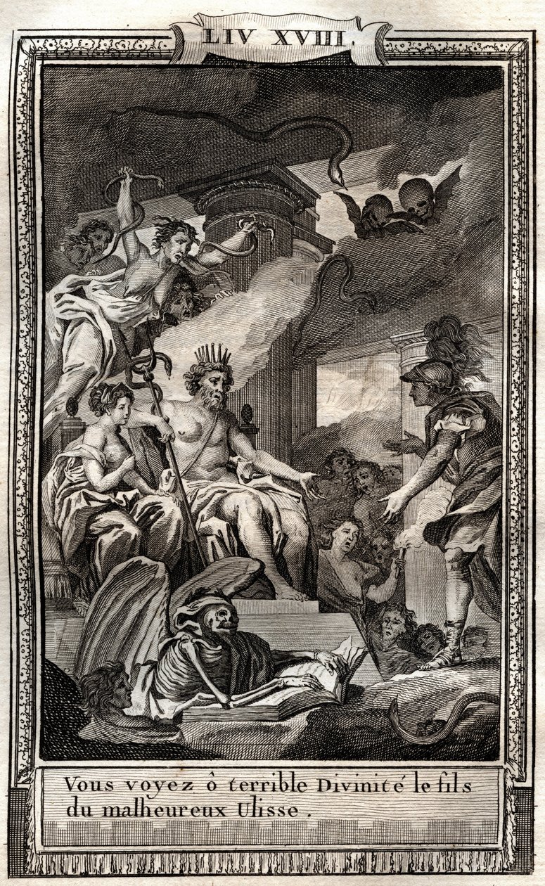 Du ser o frygtelige guddommelige søn af den onde Ulisse - indgravering af 1798 af Monnet i "Les Aventures de Telemaque, fils d