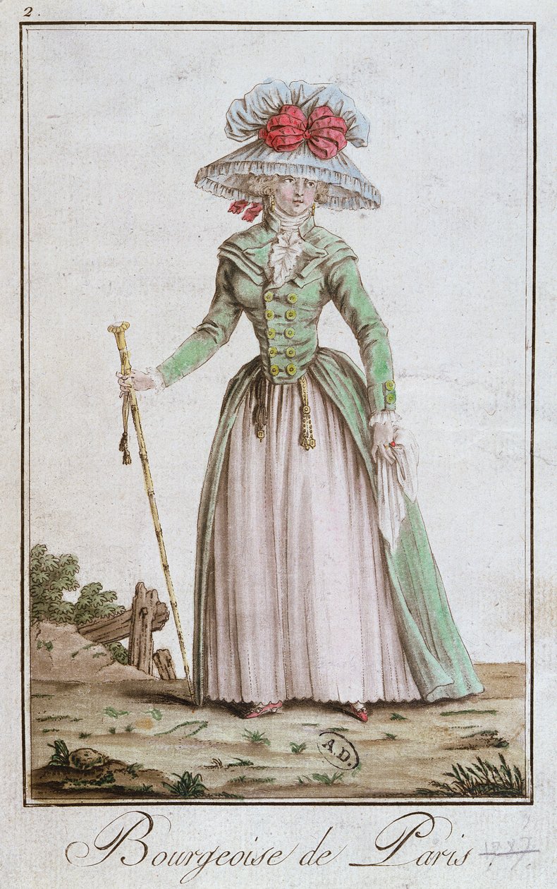 Ung parisisk borgerlig kvinde i vandrekjole, 1787 af French School