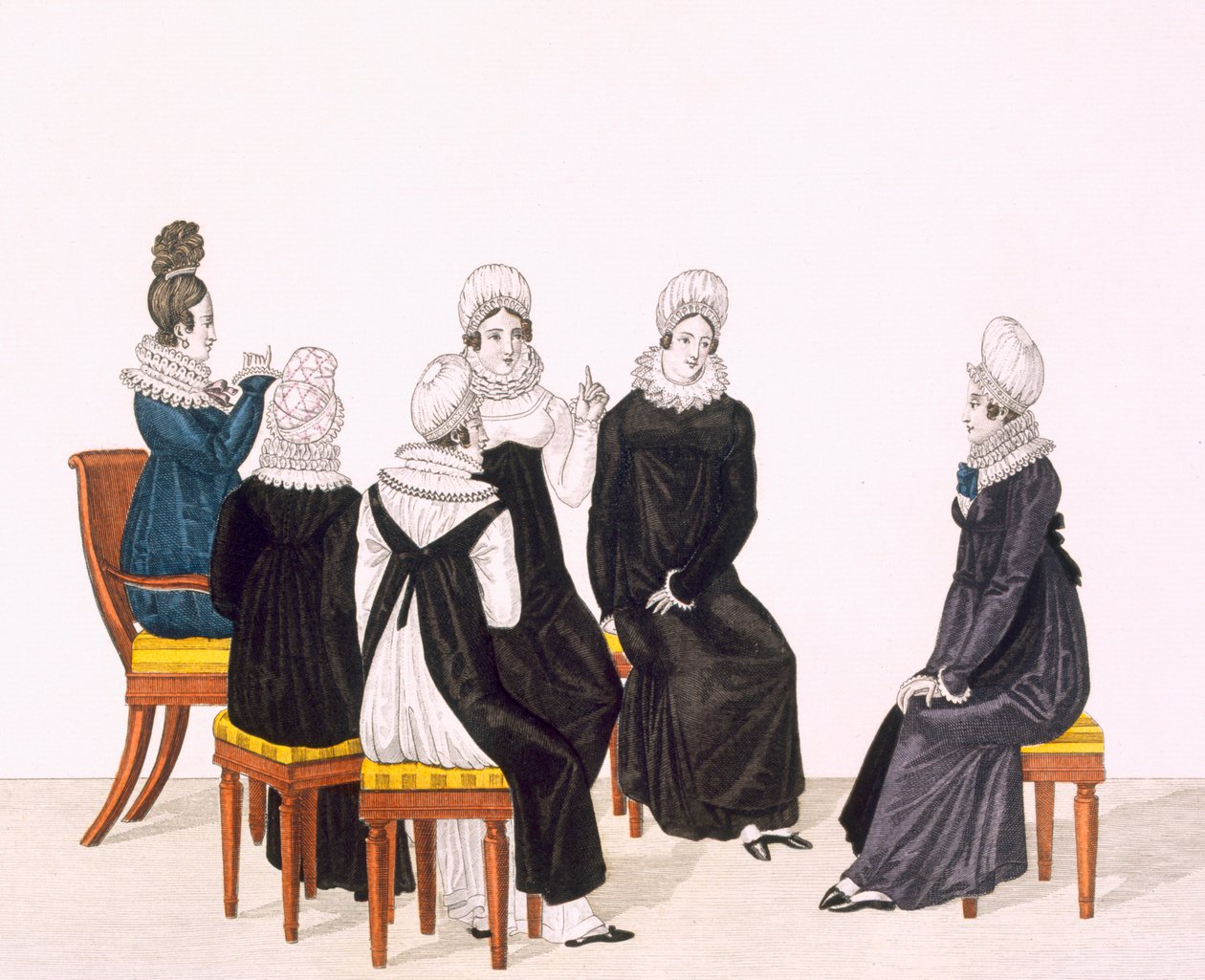 Unge kvinder chatter, ca. 1820 (farvegravering) af French School