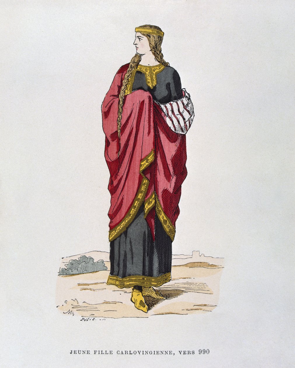 Ung karolingisk pige, fra ca. 990, fra franske civile og militære dragter gennem århundreder af French School