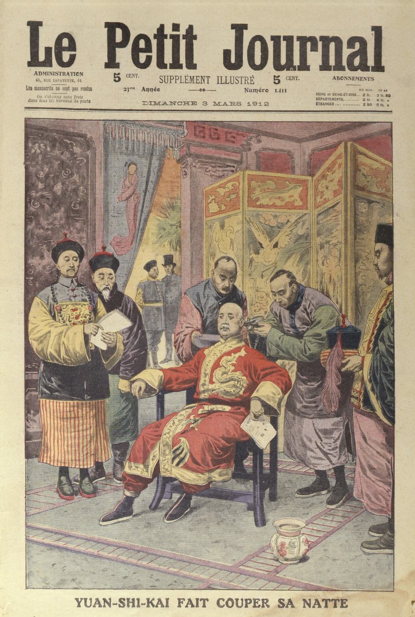 Yuan-Shi-Kai (1859-1916) efter at have fået klippet sin grisehale af, forside af Le Petit Journal, 3. marts 1912 af French School