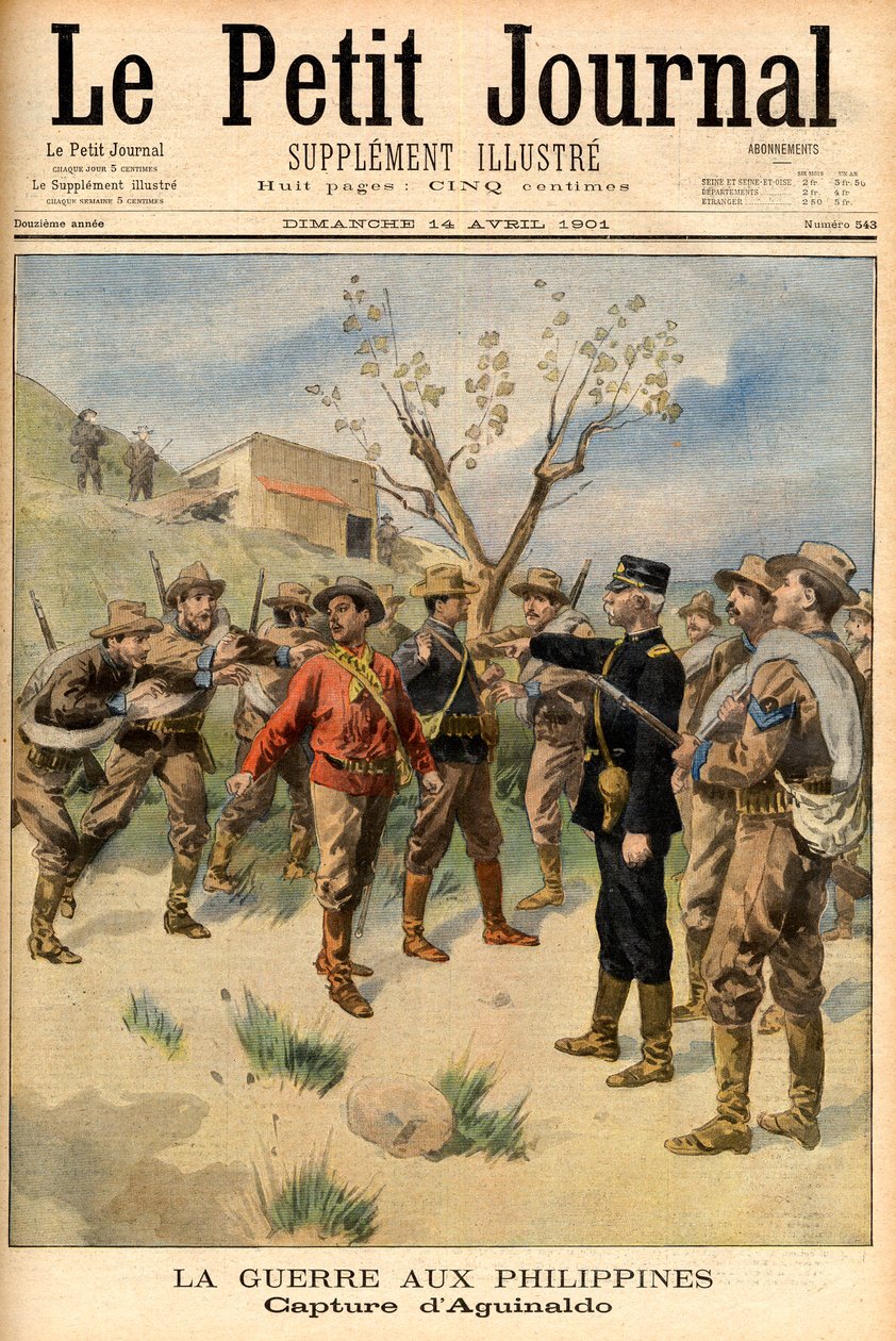 anholdelse af frihedskæmperen Emilio Aguinaldo Forside af avisen "Le Petit Journal" 14. april af French School
