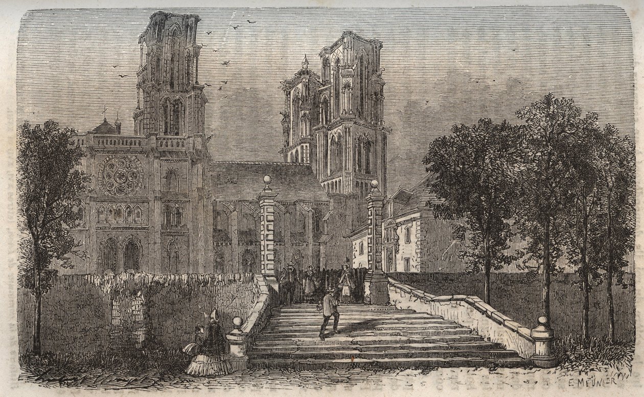 Cathedrale Notre-Dame (Notre Dame) de Laon (1150-1180), Aisne - indgravering i ""History of France"" af Victor Duruy (1811-1894) - 1882 af French School