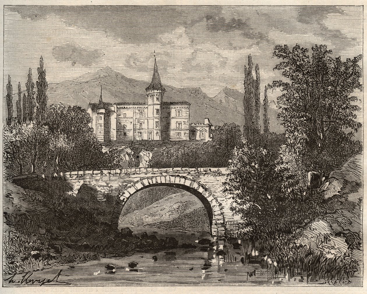 chateau de la rochelambert I dalen ved terminalen Haute-Loire (43) - indgravering i "La France illustrée: geografi, historie, statistisk administration" af V.-A. Malt brun. 1884 af French School
