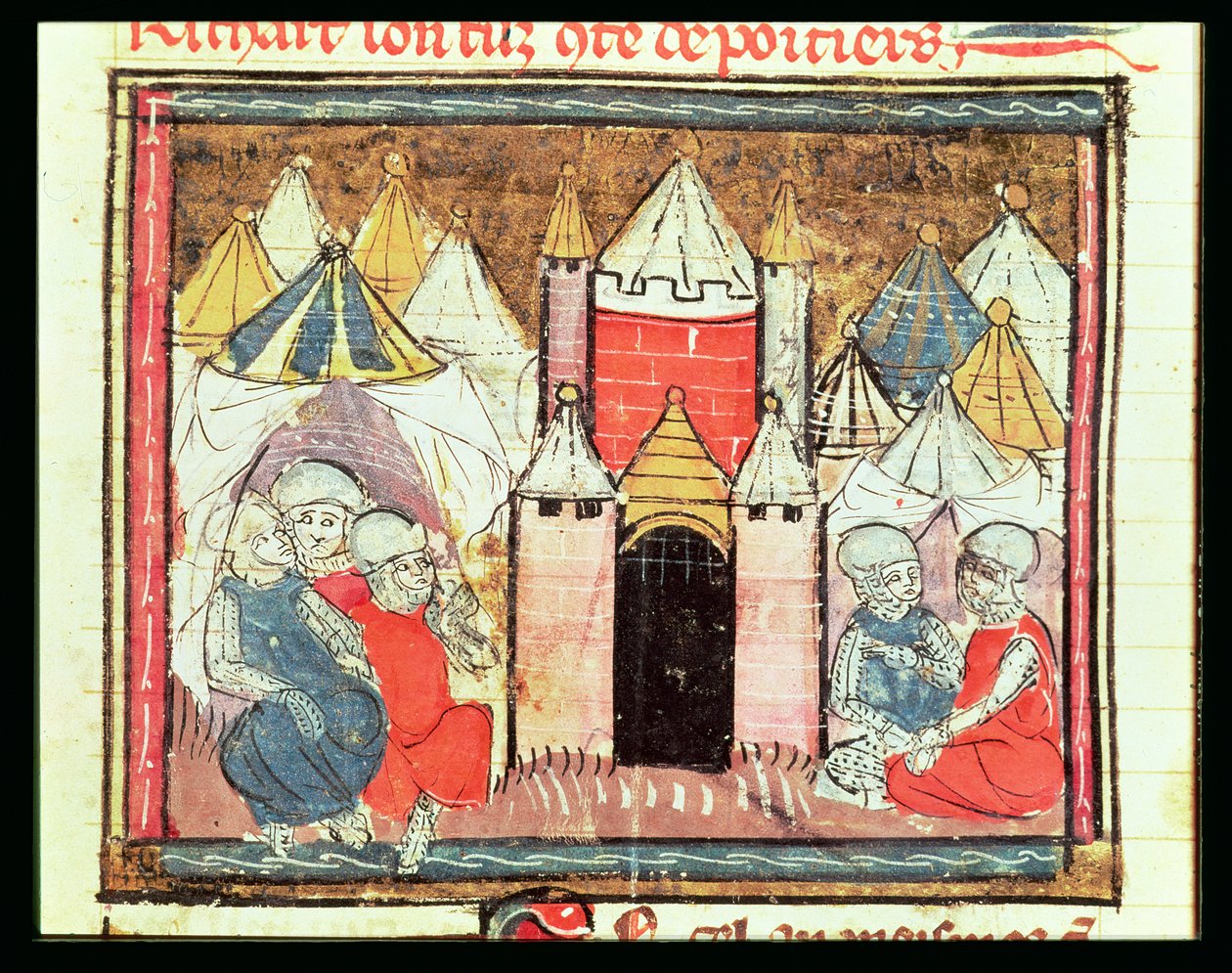 f.259r Belejringen af Chateau-Gaillard i 1204, da Philip Augustus af Frankrig (1165-1223) besejrede kong John (Lackland) af England (1199-1216), fra Grandes Chroniques de France, 1375-79 af French School