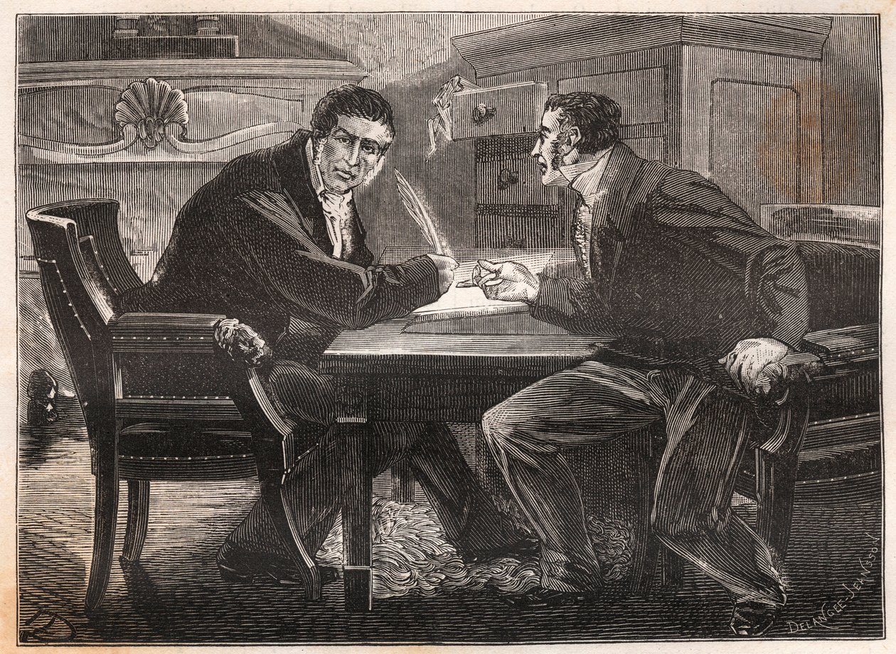 juli-monarkiet - de tre dages ministerium - interview mellem Andre Dupin (1783-1865) og Jean-Charles (Jean-Charles) Persil (1785-1870) - 1834 - gravering af French School