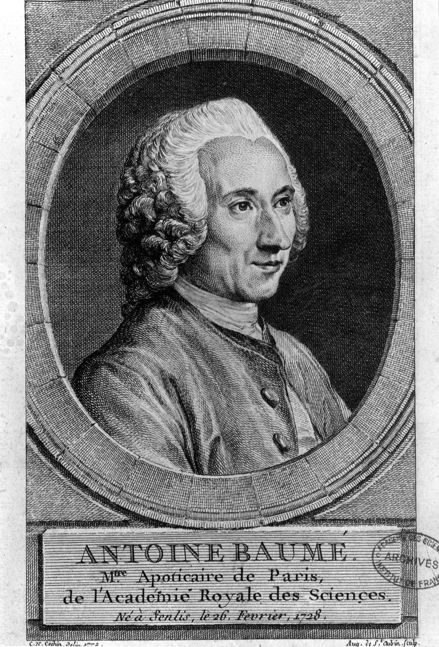 portræt af Antoine Baumé (1728-1804), fransk kemiker og farmaceut. Apoticaire de Paris. Stik fra 1772. af French School