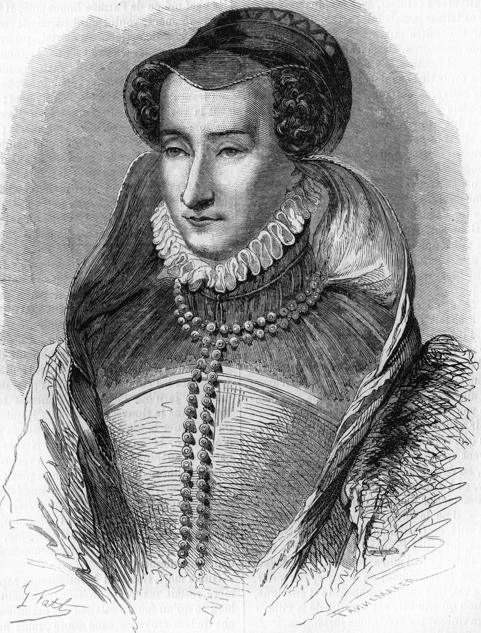portræt af Joan III af Albret (1528 1572), mor til kong Henrik IV og kone til Antoine de Bourbon (1528-1572). I "" Histoire Populaire de la France"", sd. ca. 1885. Stik. af French School