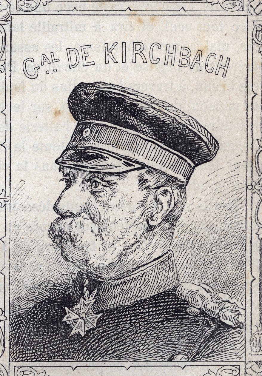 Portræt af den preussiske general Hugo von Kirchbach - 1870-71 (kobberstik) af French School