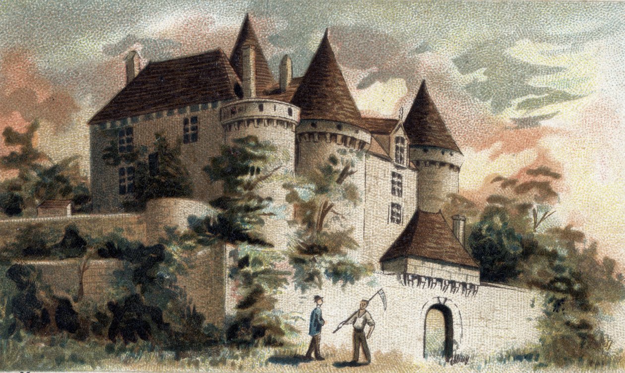 udsigt over slottet Fenelon i Dordogne. af French School