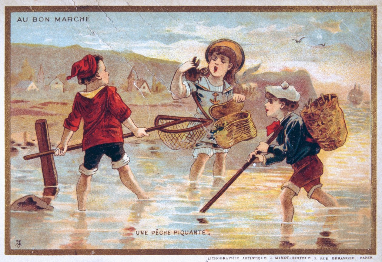 vintage postkort med børn på en strand af French School