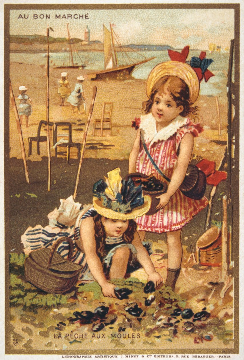 vintage postkort med børn på en strand af French School