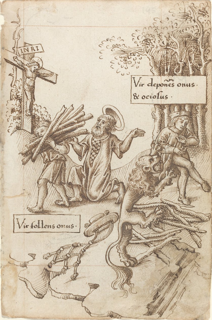 "Hjælp ham, der påtager sig sin byrde, ikke ham, der lægger den ned" [fol. 31 recto] af French early 16th Century