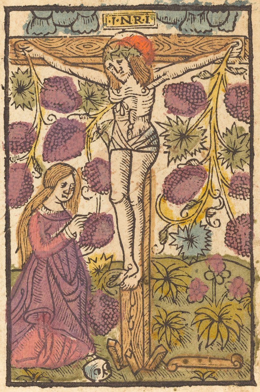 Kristus på korset med en vinranke af French or Netherlandish 15th Century