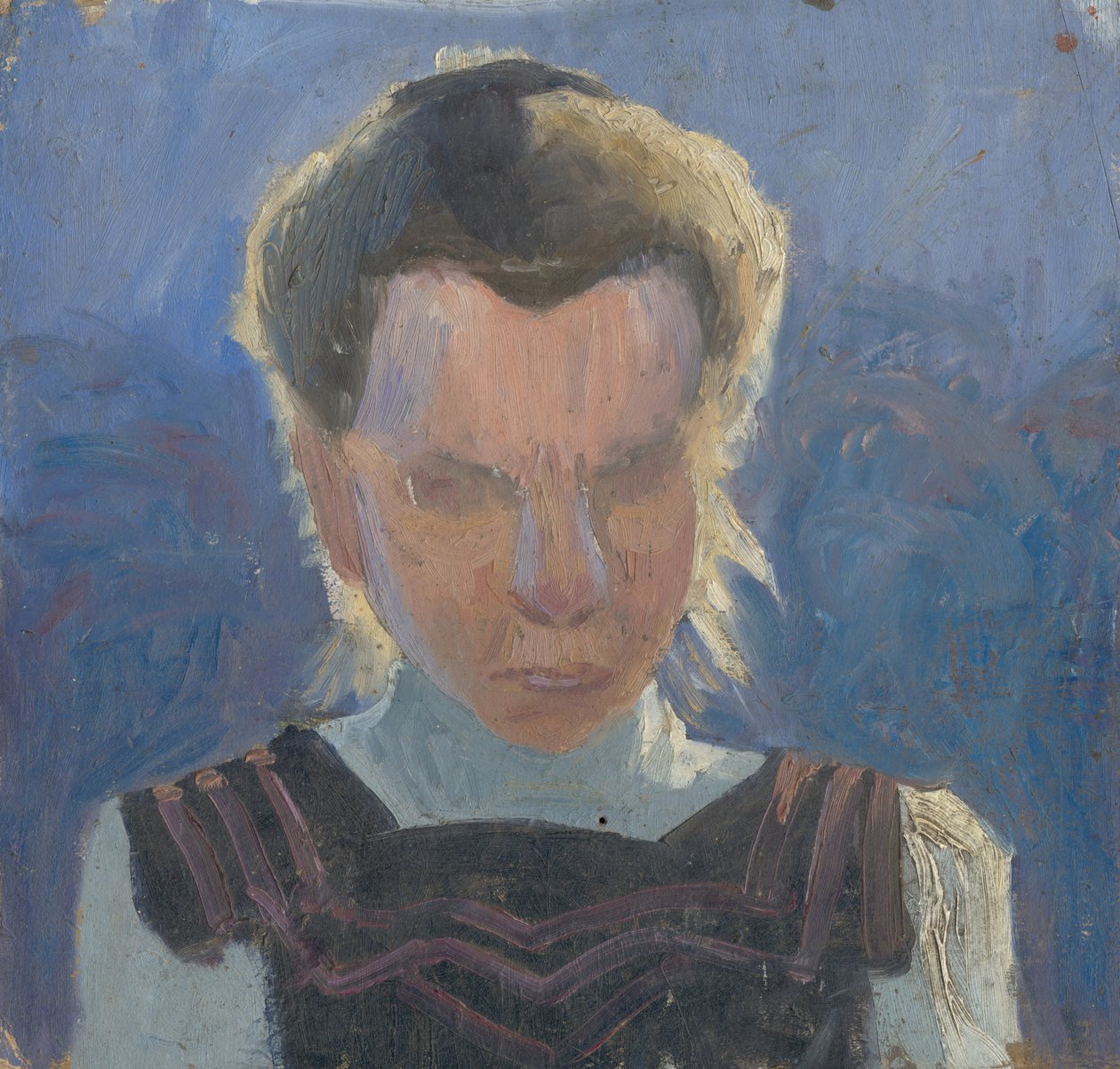 Hovedundersøgelse af en pige på en blå baggrund af Frida Konstantin