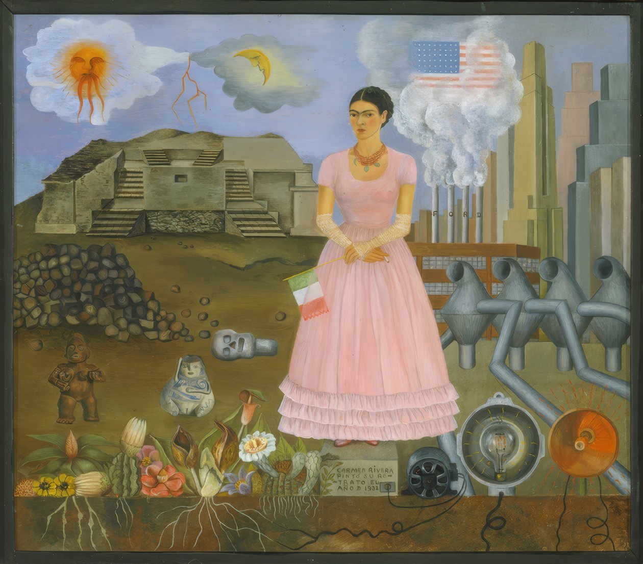Selvportræt ved grænsen mellem Mexico og USA af Frida Kahlo