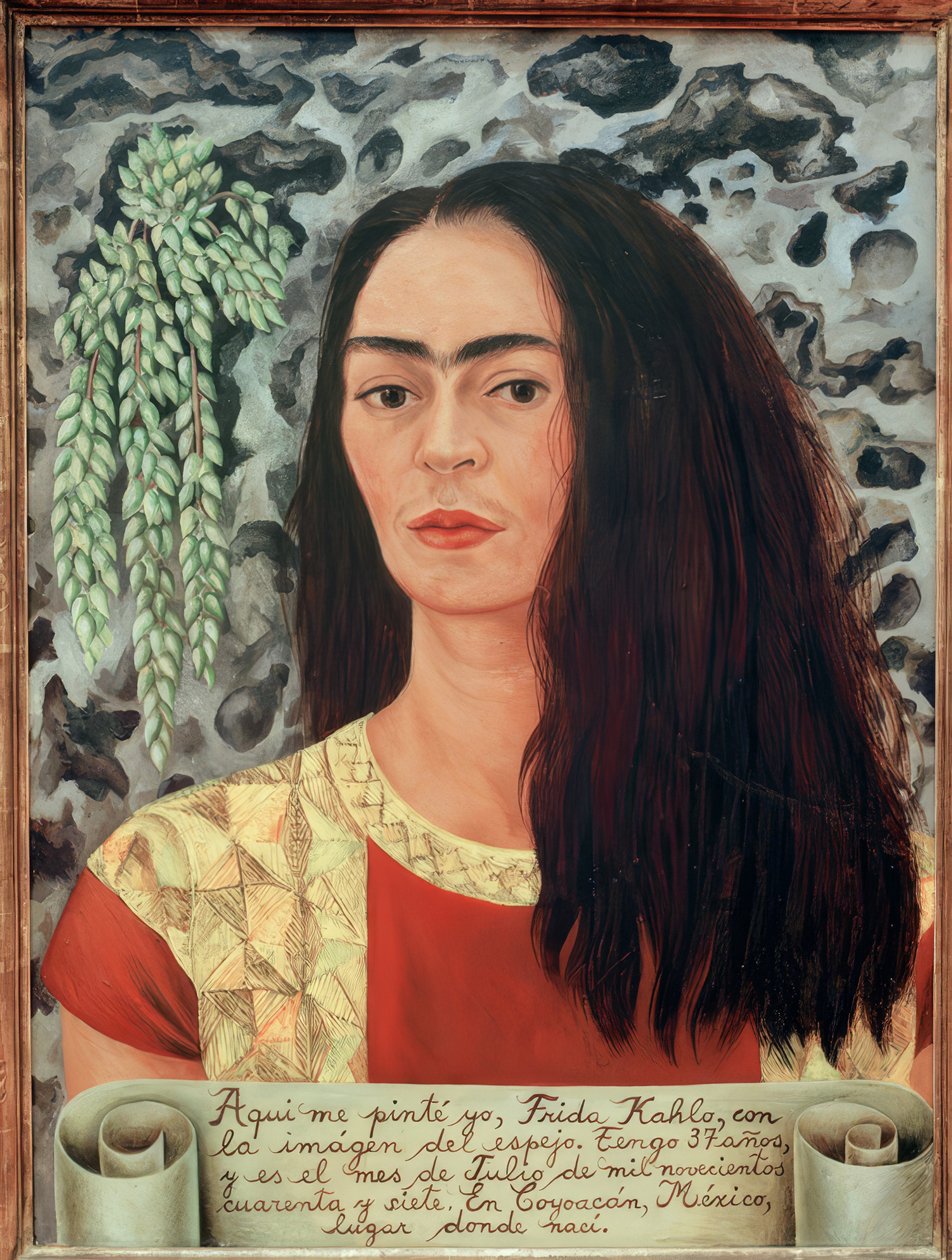 Selvportræt med løsthængende hår af Frida Kahlo