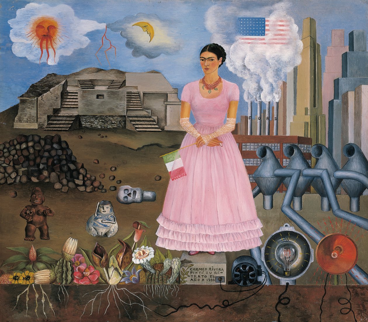 Selvportræt på grænsen mellem Mexico og USA af Frida Kahlo