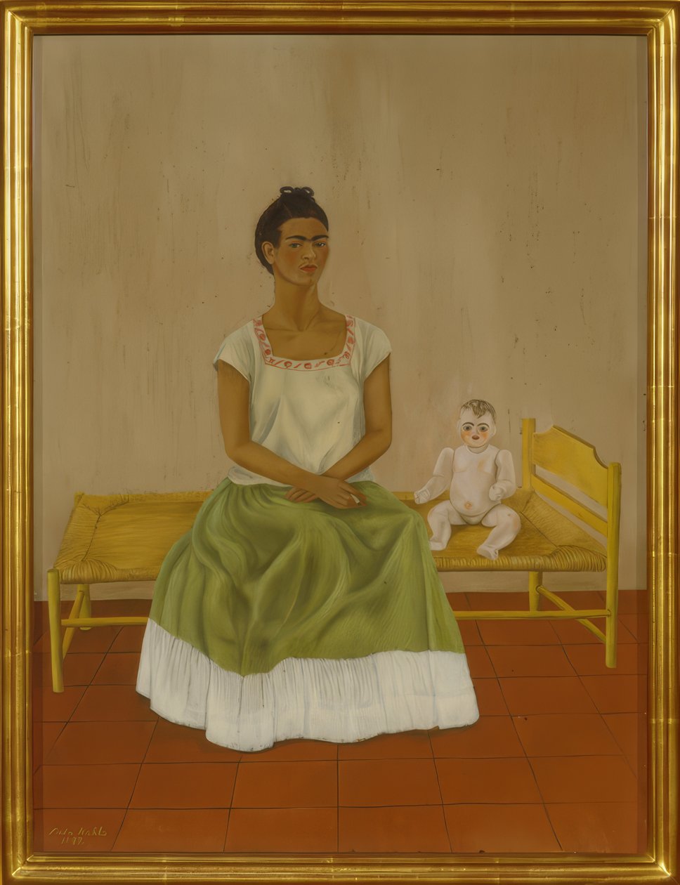 Selvportræt med seng af Frida Kahlo