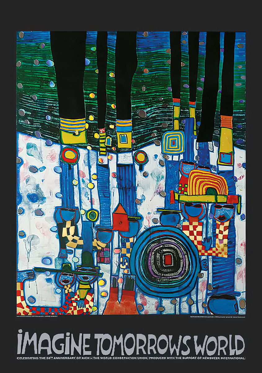 Forestil dig morgendagens verden (blå version) af Friedensreich Hundertwasser