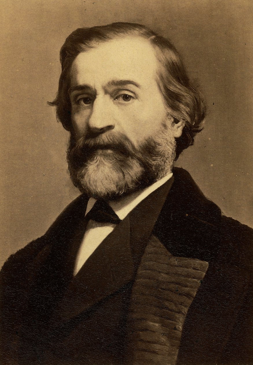 Portræt af komponisten Giuseppe Verdi, ca. 1870 (gelatinesølvtryk) af Friedrich Bruckmann Verlag