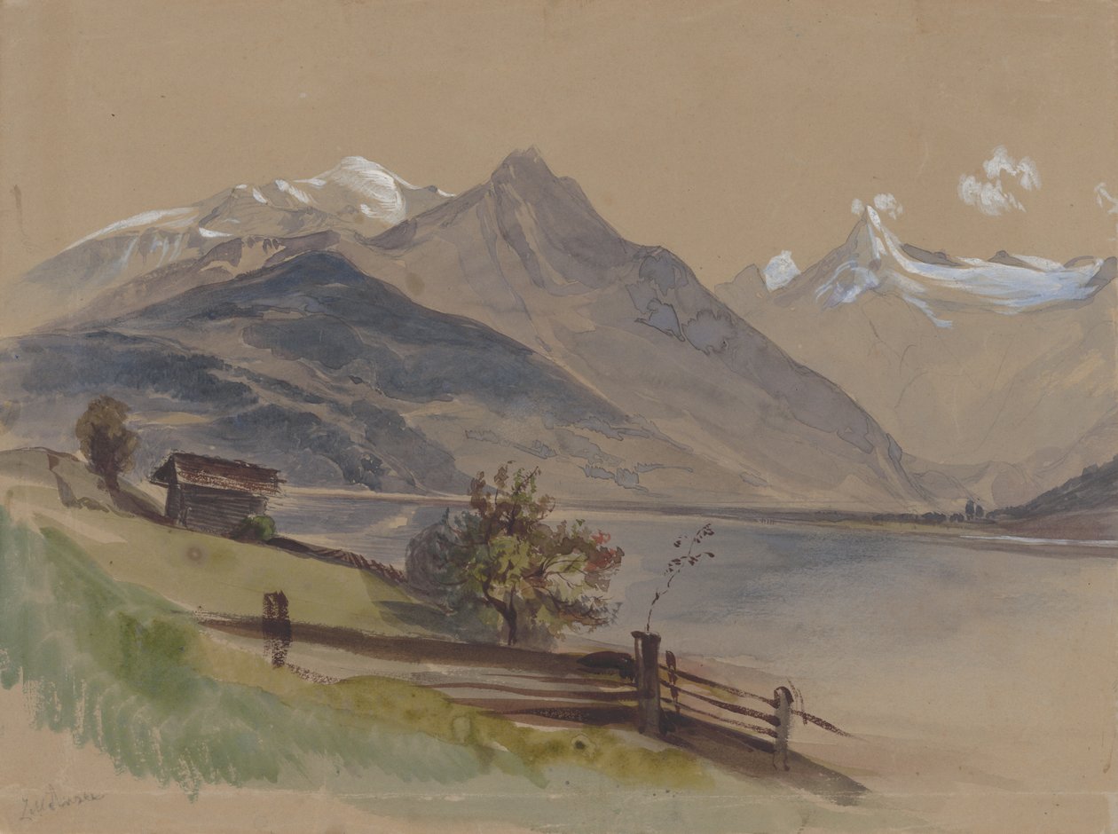 Alpine landskab med en sø af Friedrich Carl von Scheidlin